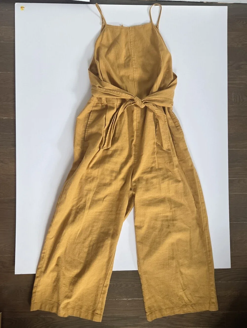 Greylin Linen Cotton Jumpsuit Tie Waist Wide Leg Mustard Anthropologie sz S